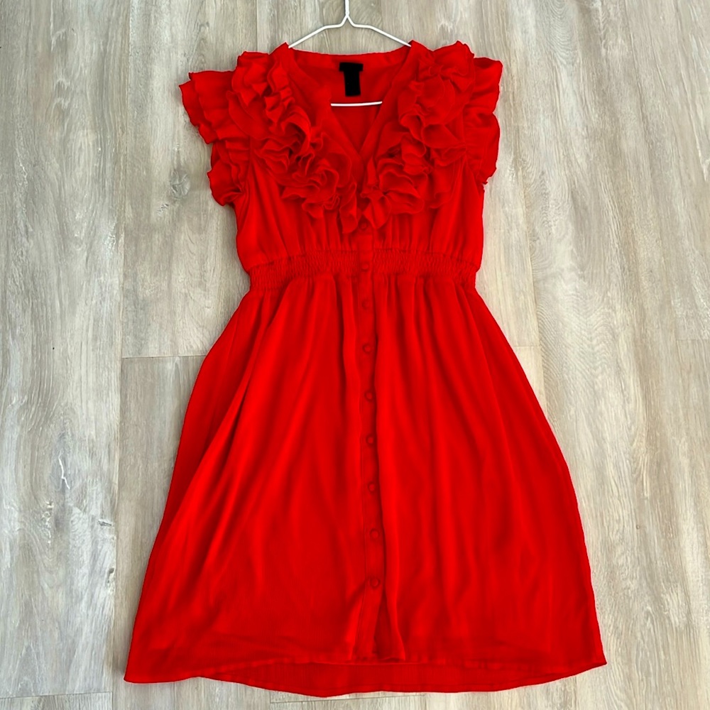 H&M Women Red Dress Red Ruffle Cap Sleeve Summer Party Date Night Size Medium
